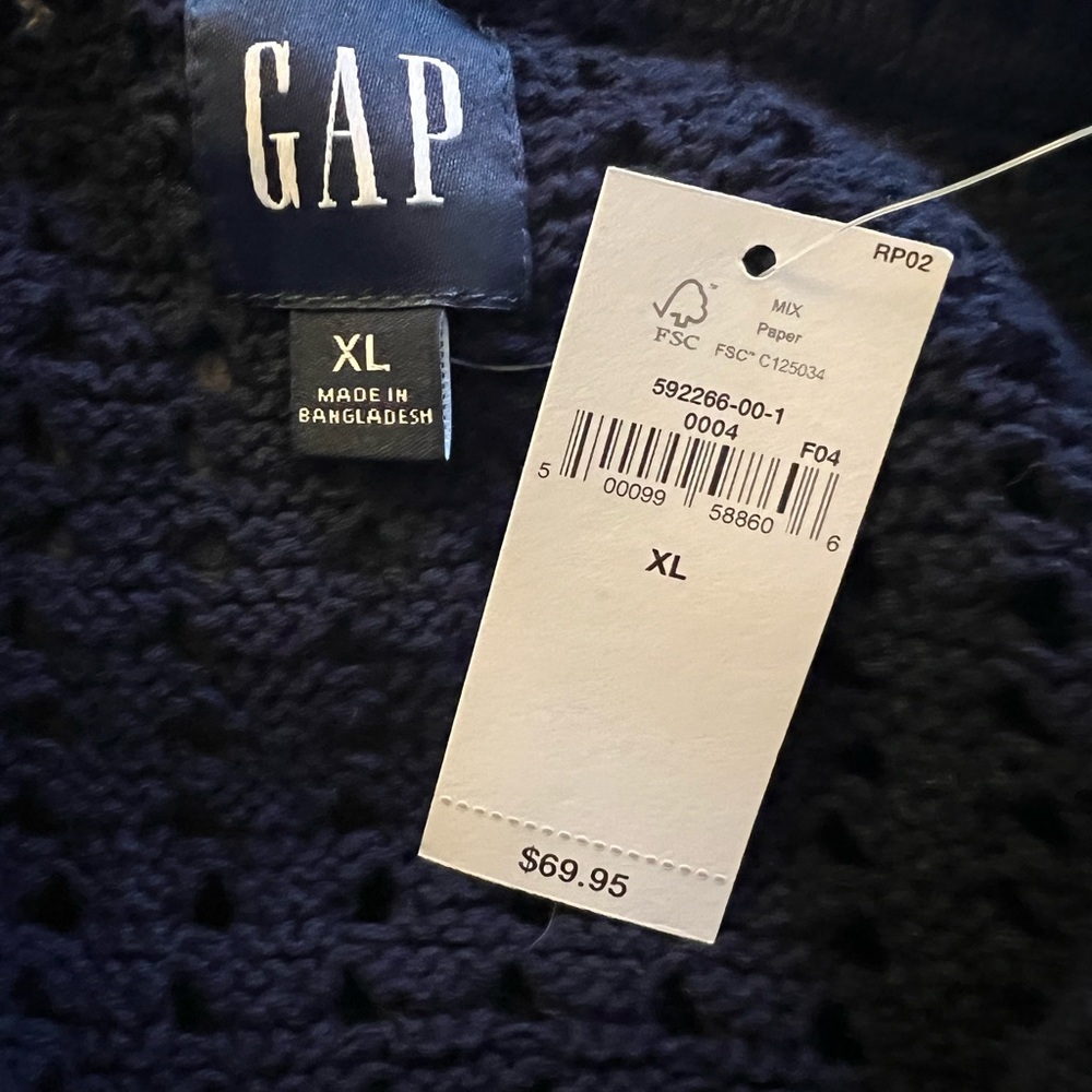 Gap Crochet Navy Blue Long Sleeve Crew Neck Loose Knit Sweater Size XL 16/18 - Picture 7 of 8